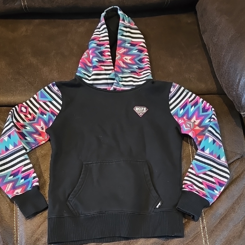 Hooey Rope Like A Girl Hoodie with Multicolor Patterned Sleeves